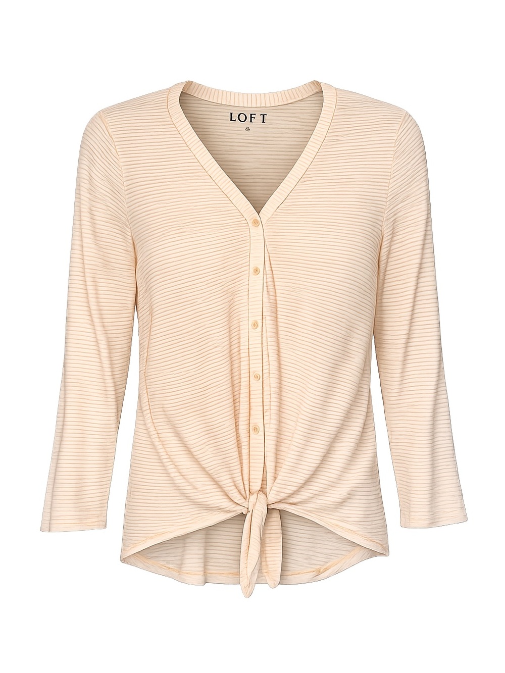 LOFT Tie Front Striped Cardigan Top White Yellow Button Front Coastal XS